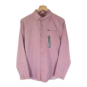 NWT All in Motion Mens Button-Down Long Sleeve Shirt S‎ Small Salmon Stretch NEW